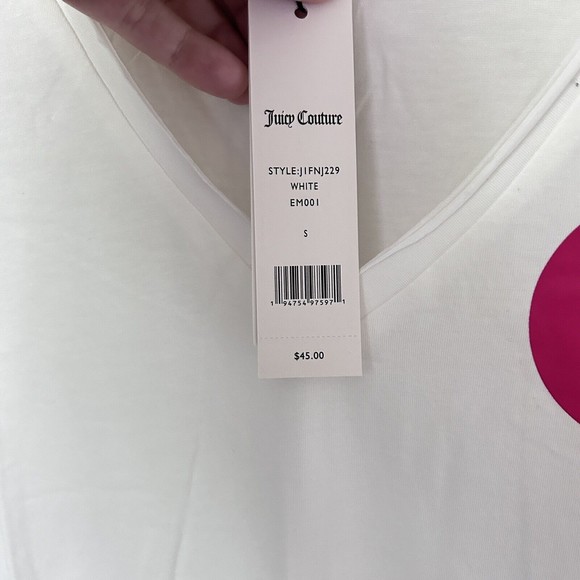 NWT Juicy Couture Sz Small Smile Cotton Modal V-Neck Short Sleeve White T Shirt - Picture 4 of 7